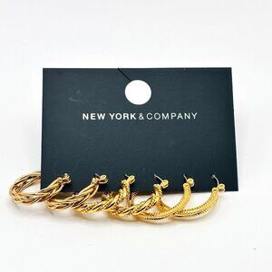 New York & Company Gold Hoop Earring Set Textured & Twisted Styles 3 Pairs NWT
